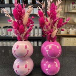 Smiley vaasje met droogbloemen